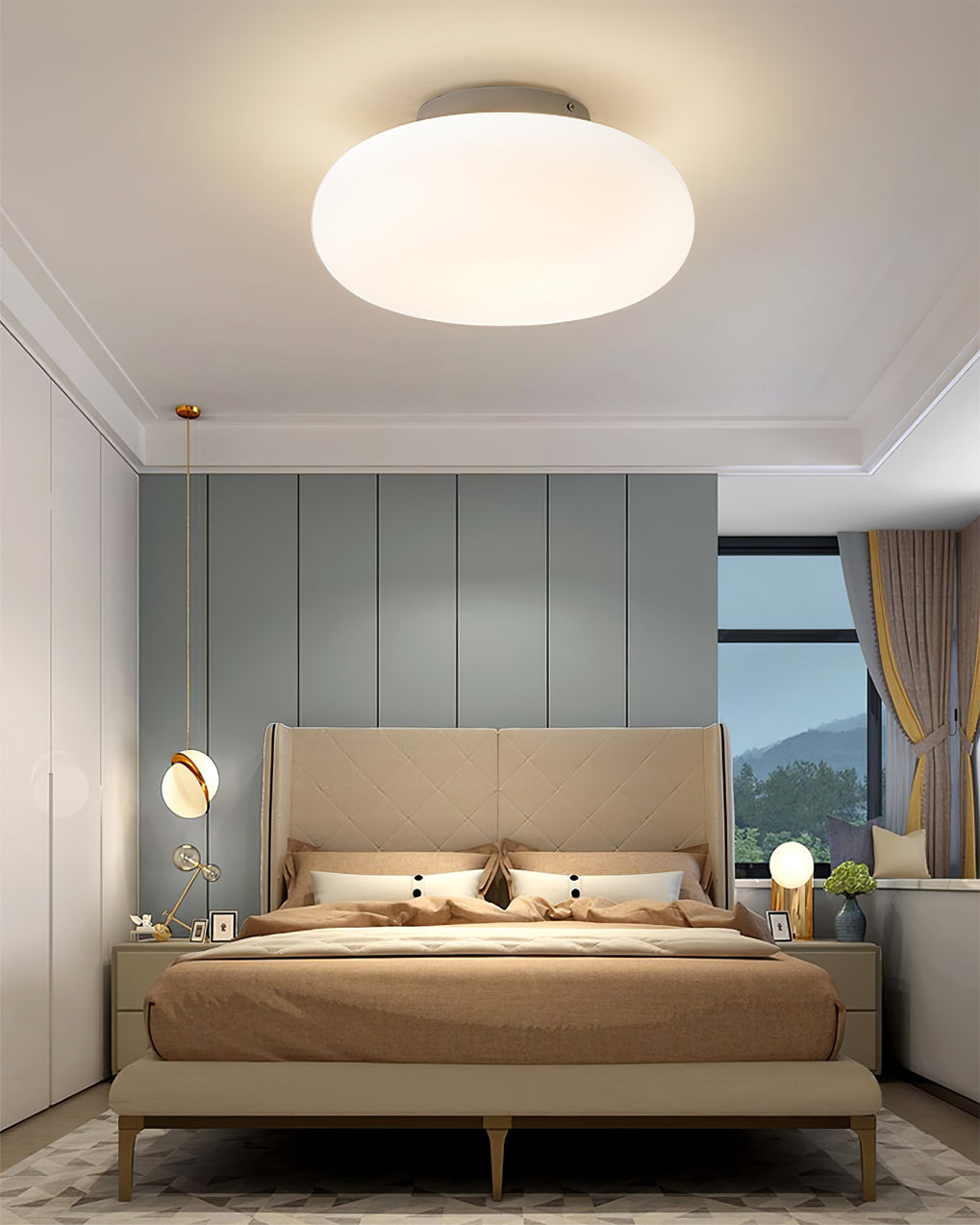 Maga | Modern Flush Mount Ceiling Light, White Pebble LED Ceiling Lamp for Bedroom and Hallway