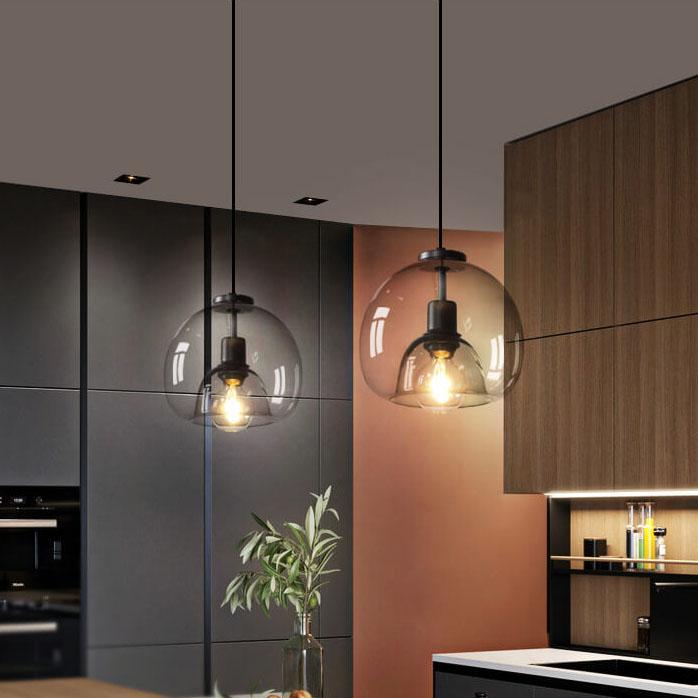 Mist | Smoke Glass Dome Pendant Light, Hand Blown Hanging Lamp for Kitchen Island and Dining Room