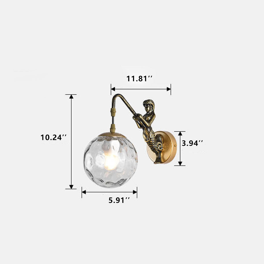 Mermaid | Orb Glass Wall Sconce, Vintage Coastal Wall Lamp for Bedroom, Bathroom Vanity and Hallway