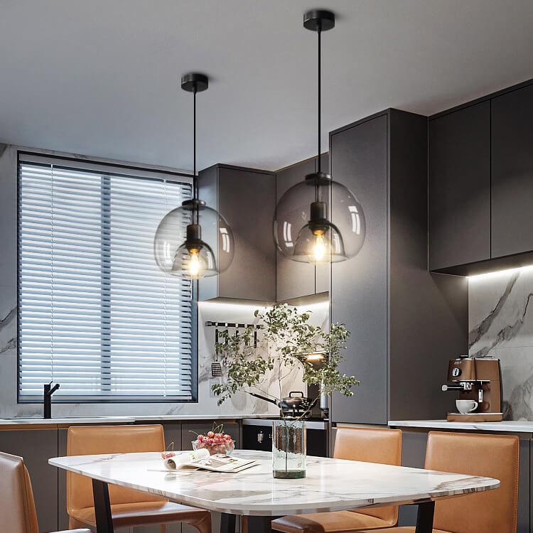 Mist | Smoke Glass Dome Pendant Light, Hand Blown Hanging Lamp for Kitchen Island and Dining Room