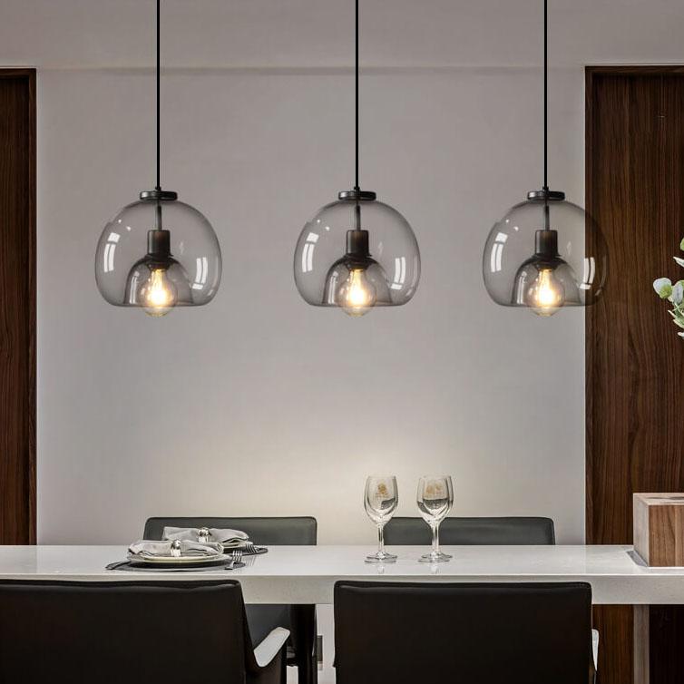 Mist | Smoke Glass Dome Pendant Light, Hand Blown Hanging Lamp for Kitchen Island and Dining Room