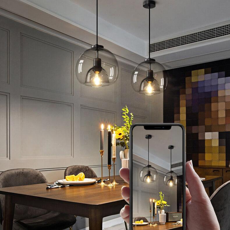 Mist | Smoke Glass Dome Pendant Light, Hand Blown Hanging Lamp for Kitchen Island and Dining Room