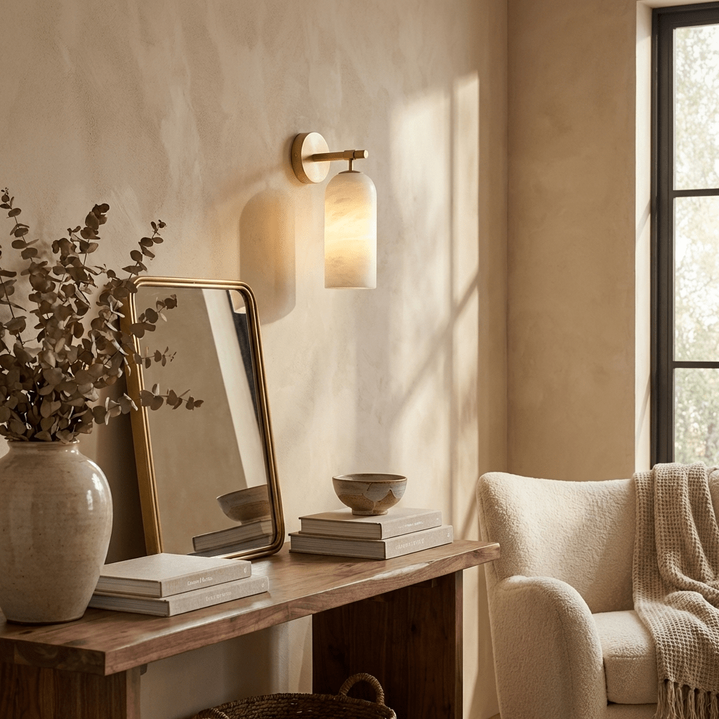 Corinth | Alabaster Wall Sconce, Cylinder Stone Wall Light in Gold, Bronze or Nickel