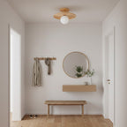 Plafon | Wood Flush Mount Ceiling Light, Low Profile Globe Light Fixture for Hallway and Entryway
