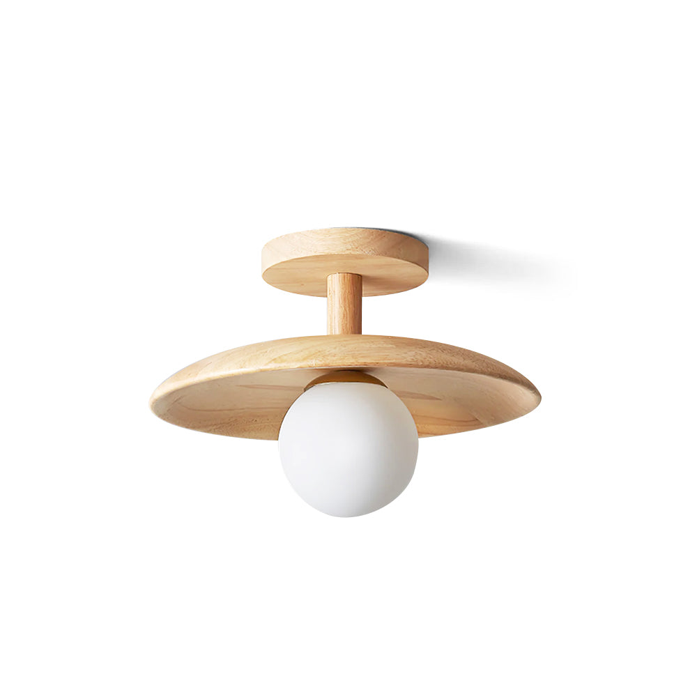 Plafon | Wood Flush Mount Ceiling Light, Low Profile Globe Light Fixture for Hallway and Entryway