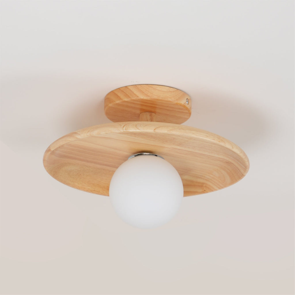 Plafon | Wood Flush Mount Ceiling Light, Low Profile Globe Light Fixture for Hallway and Entryway