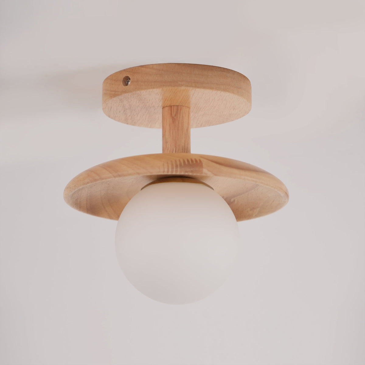Plafon | Wood Flush Mount Ceiling Light, Low Profile Globe Light Fixture for Hallway and Entryway