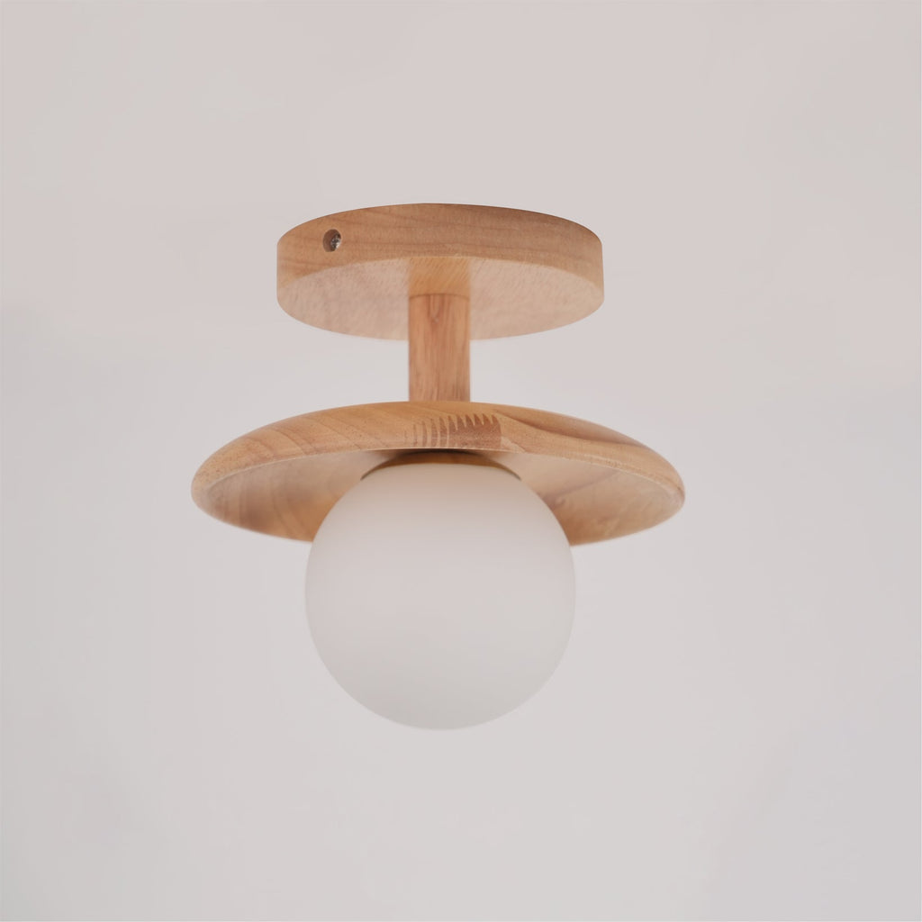 Plafon | Wood Flush Mount Ceiling Light, Low Profile Globe Light Fixture for Hallway and Entryway