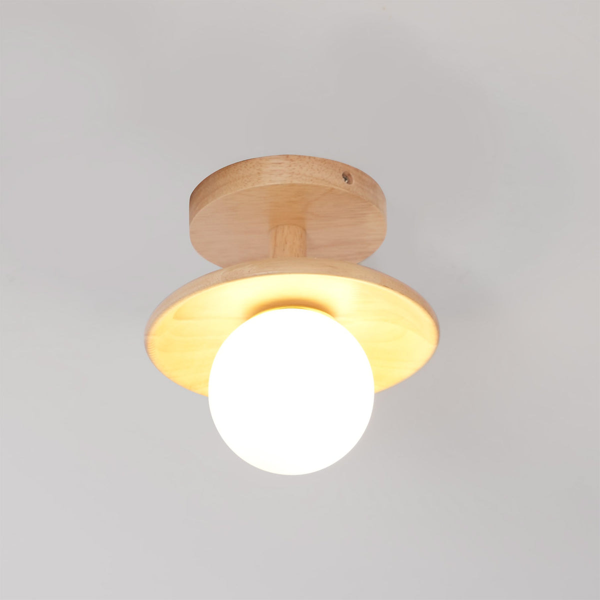 Plafon | Wood Flush Mount Ceiling Light, Low Profile Globe Light Fixture for Hallway and Entryway
