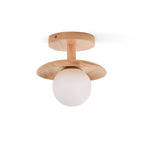 Plafon | Wood Flush Mount Ceiling Light, Low Profile Globe Light Fixture for Hallway and Entryway