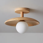 Plafon | Wood Flush Mount Ceiling Light, Low Profile Globe Light Fixture for Hallway and Entryway