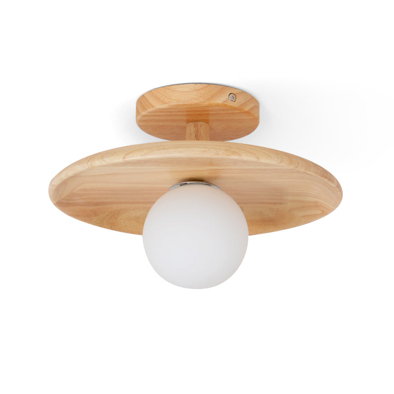 Plafon | Wood Flush Mount Ceiling Light, Low Profile Globe Light Fixture for Hallway and Entryway