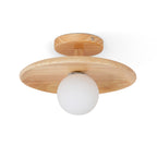 Plafon | Wood Flush Mount Ceiling Light, Low Profile Globe Light Fixture for Hallway and Entryway