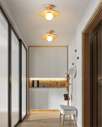 Plafon | Wood Flush Mount Ceiling Light, Low Profile Globe Light Fixture for Hallway and Entryway
