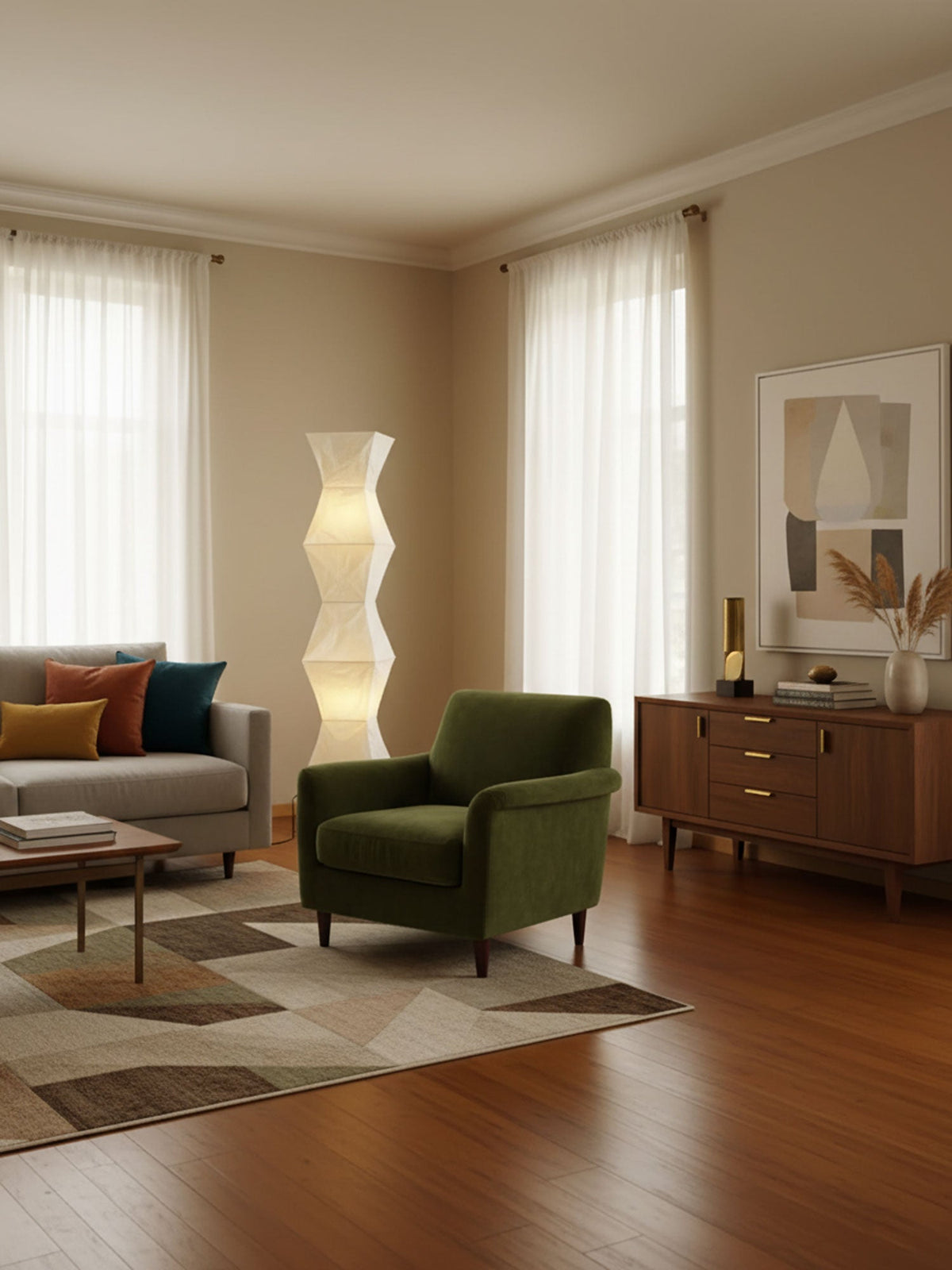 Rice Paper | Floor Lamp, Japanese Paper Lantern Standing Lamp, Japandi Floor Light for Living Room