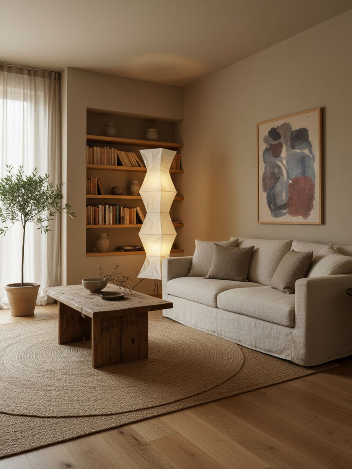 Rice Paper | Floor Lamp, Japanese Paper Lantern Standing Lamp, Japandi Floor Light for Living Room