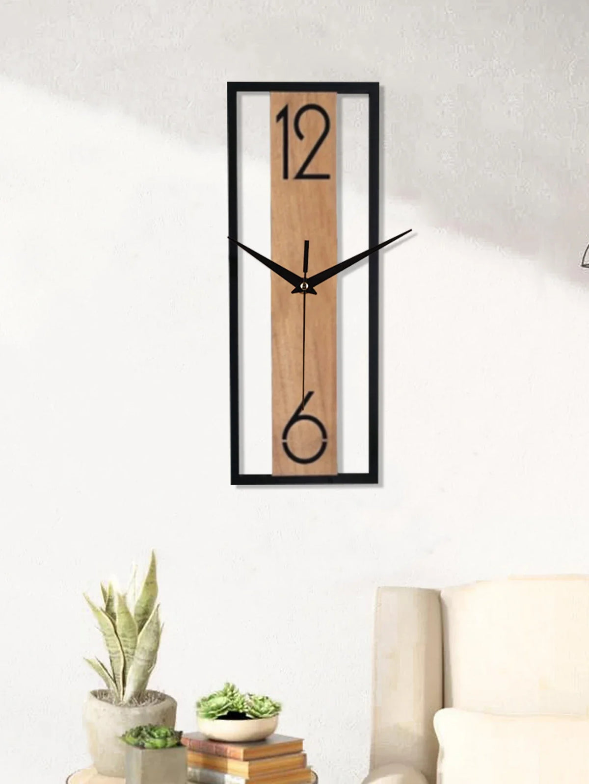 Pillar | Modern Rectangular Wall Clock, Slim Wood and Metal Silent Clock, Minimalist Japandi Decor