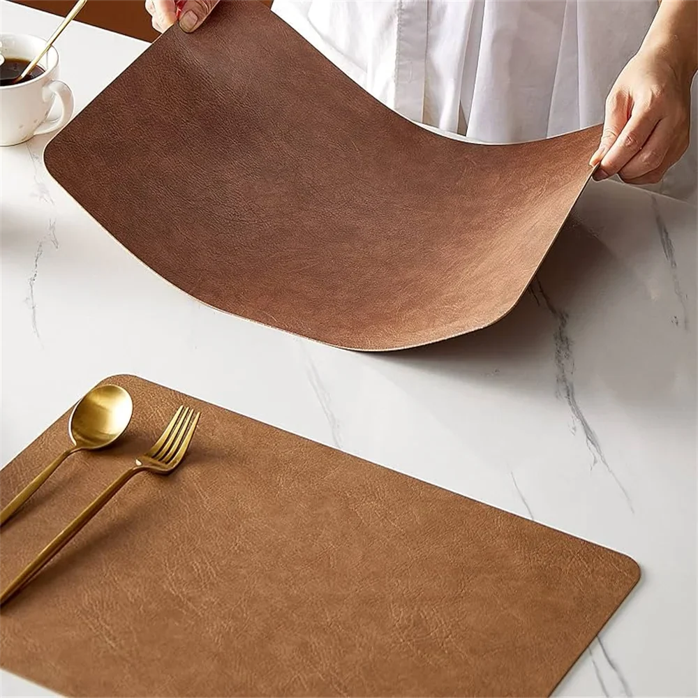 Saddle | Faux Leather Placemats, Double Sided Heat Resistant Waterproof Table Mats, Set of 4 or 6