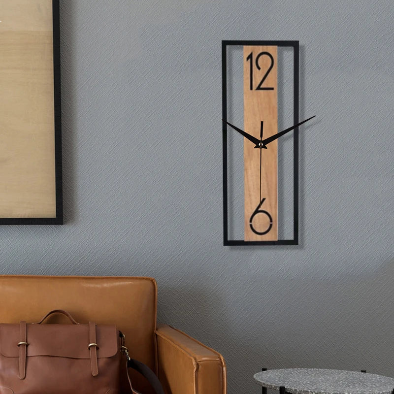 Pillar | Modern Rectangular Wall Clock, Slim Wood and Metal Silent Clock, Minimalist Japandi Decor
