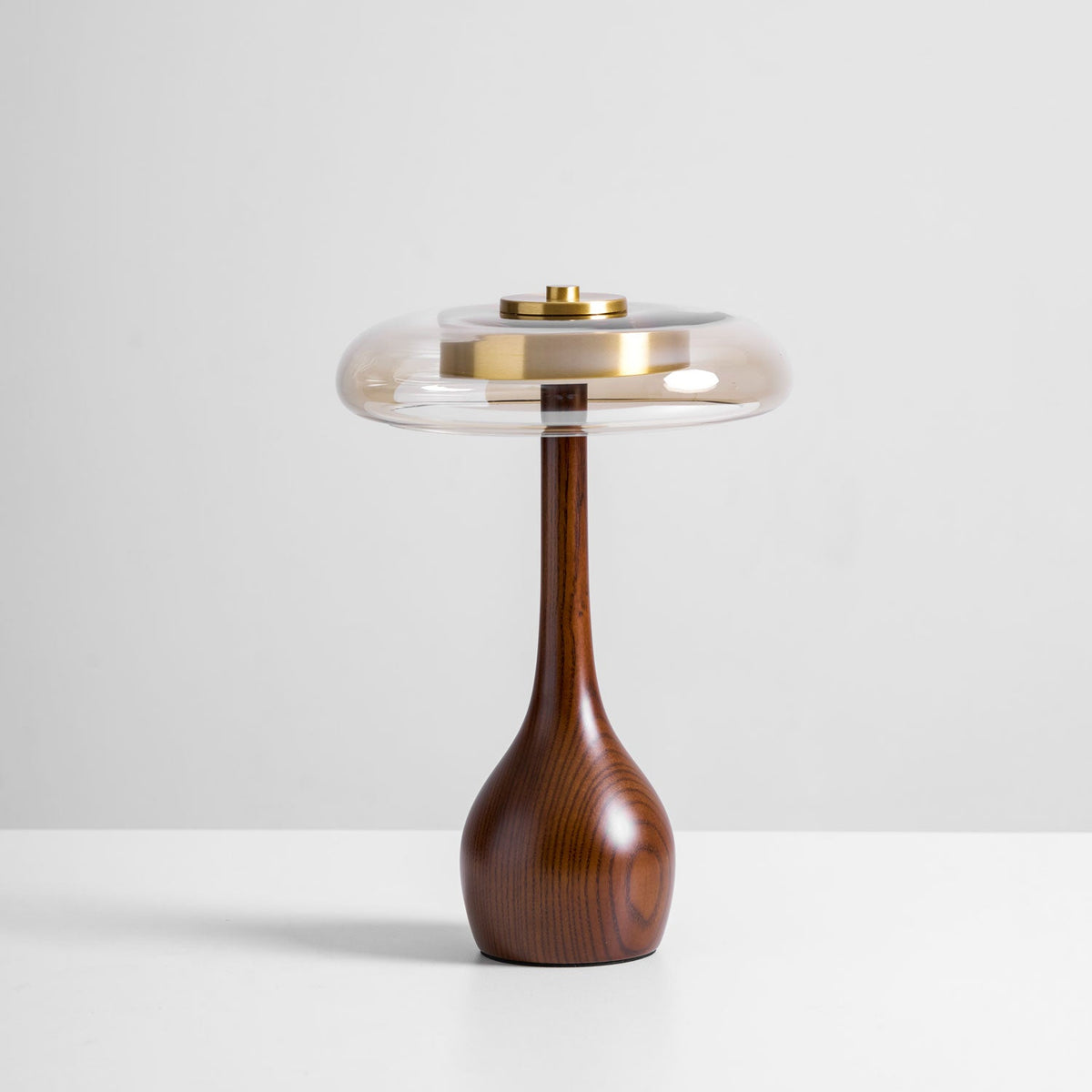 Andi | Glass Mushroom Table Lamp, Walnut Wood Bedside Lamp, 3 Color Plug In Desk Lamp