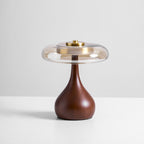 Andi | Glass Mushroom Table Lamp, Walnut Wood Bedside Lamp, 3 Color Plug In Desk Lamp