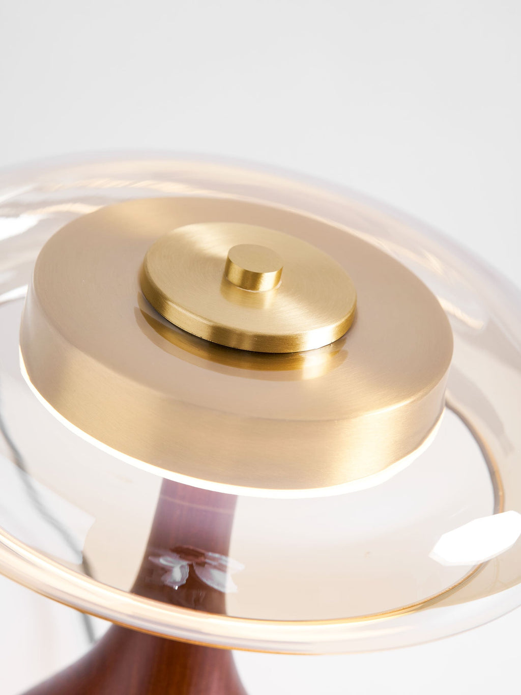 Andi | Glass Mushroom Table Lamp, Walnut Wood Bedside Lamp, 3 Color Plug In Desk Lamp