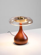 Andi | Glass Mushroom Table Lamp, Walnut Wood Bedside Lamp, 3 Color Plug In Desk Lamp