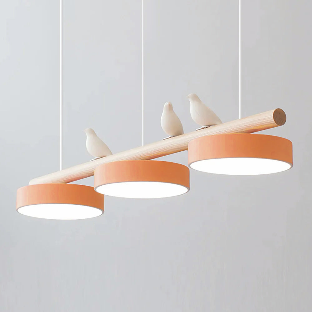 Sienna Bird | Linear Pendant Light with Birds, Wood LED Kitchen Island Chandelier, Dimmable Options
