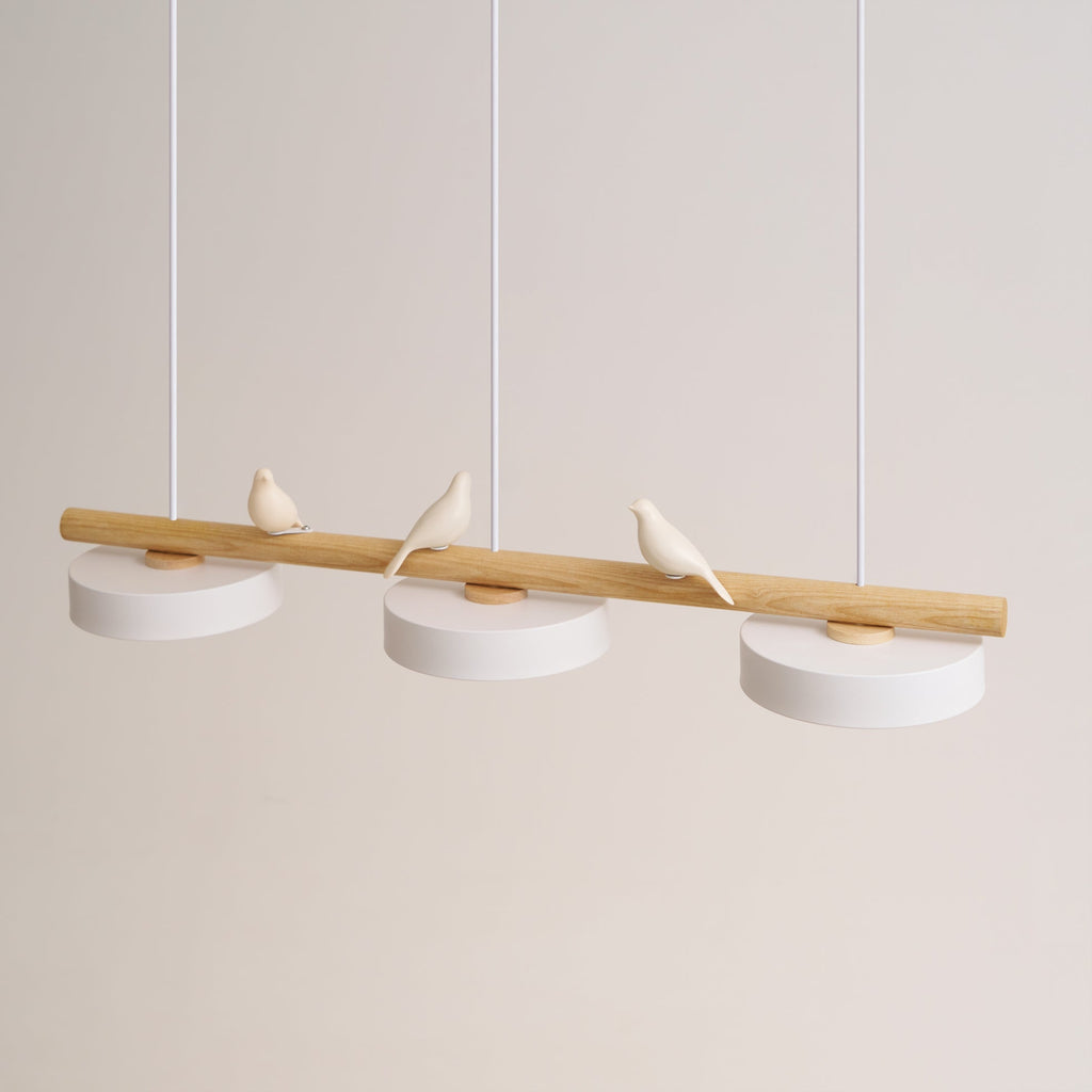 Sienna Bird | Linear Pendant Light with Birds, Wood LED Kitchen Island Chandelier, Dimmable Options