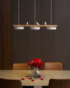 Sienna Bird | Linear Pendant Light with Birds, Wood LED Kitchen Island Chandelier, Dimmable Options