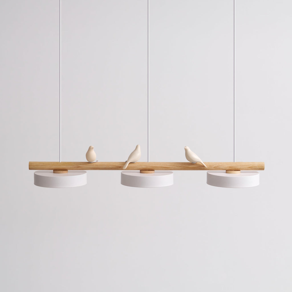 Sienna Bird | Linear Pendant Light with Birds, Wood LED Kitchen Island Chandelier, Dimmable Options