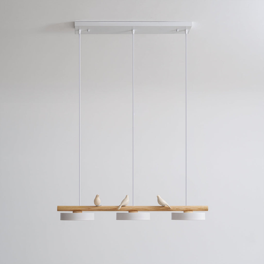 Sienna Bird | Linear Pendant Light with Birds, Wood LED Kitchen Island Chandelier, Dimmable Options