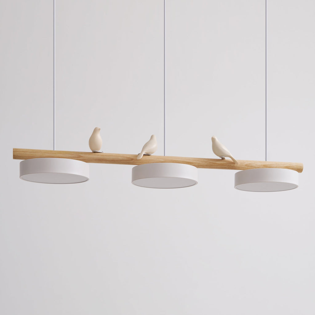 Sienna Bird | Linear Pendant Light with Birds, Wood LED Kitchen Island Chandelier, Dimmable Options