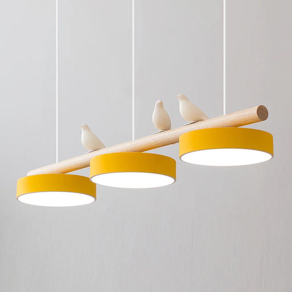 Sienna Bird | Linear Pendant Light with Birds, Wood LED Kitchen Island Chandelier, Dimmable Options
