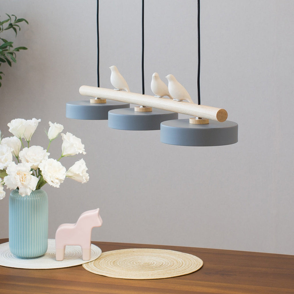 Sienna Bird | Linear Pendant Light with Birds, Wood LED Kitchen Island Chandelier, Dimmable Options