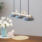 Sienna Bird | Linear Pendant Light with Birds, Wood LED Kitchen Island Chandelier, Dimmable Options