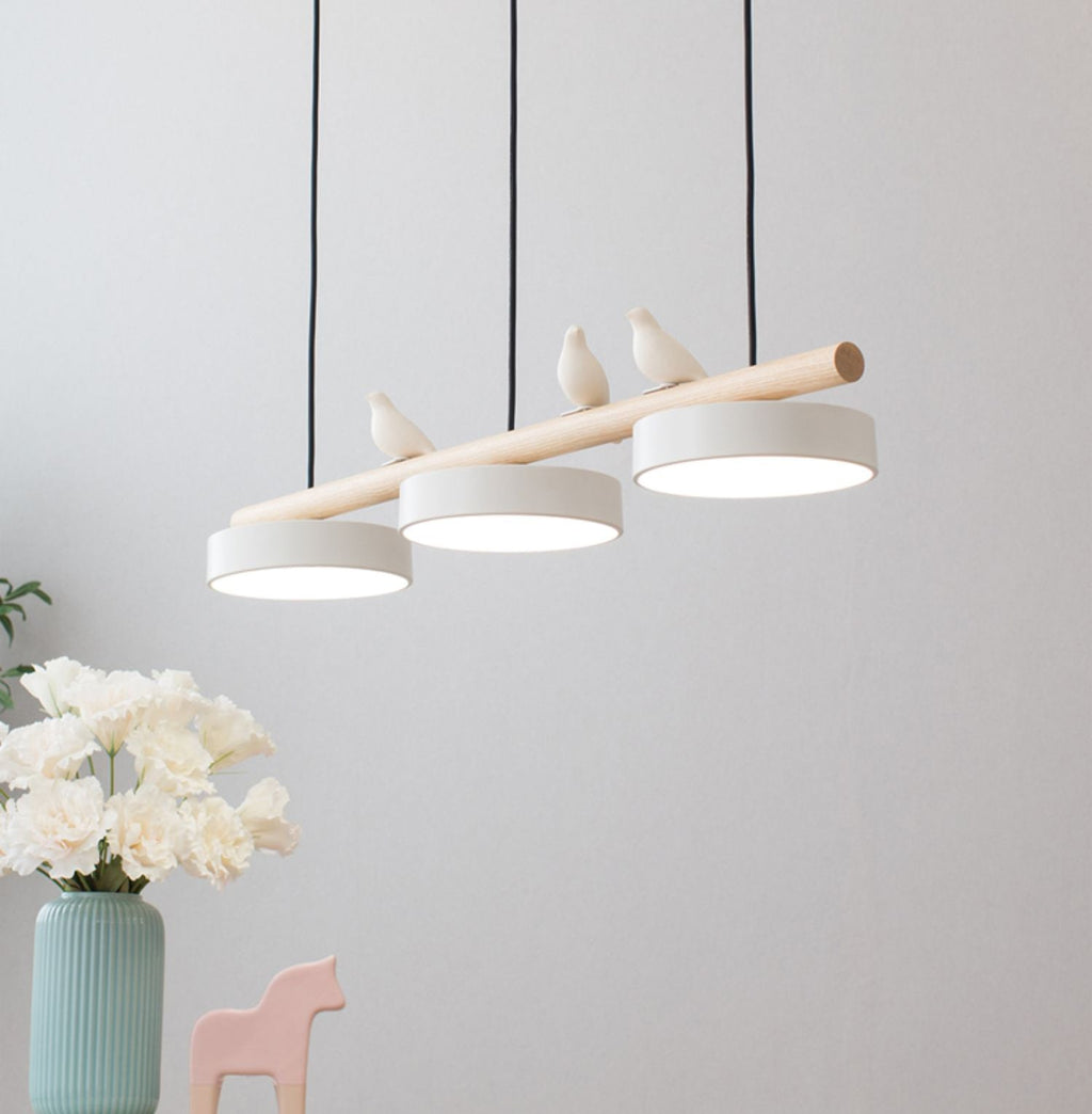 Sienna Bird | Linear Pendant Light with Birds, Wood LED Kitchen Island Chandelier, Dimmable Options