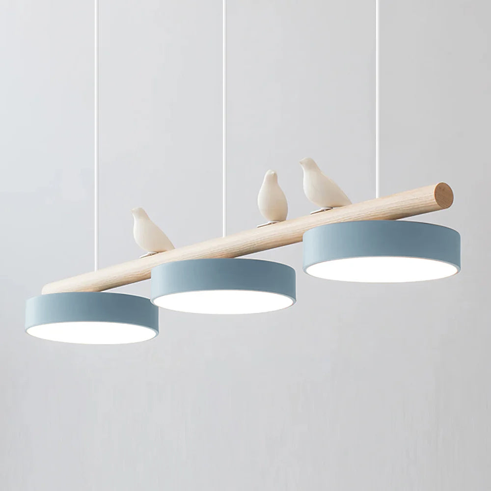 Sienna Bird | Linear Pendant Light with Birds, Wood LED Kitchen Island Chandelier, Dimmable Options