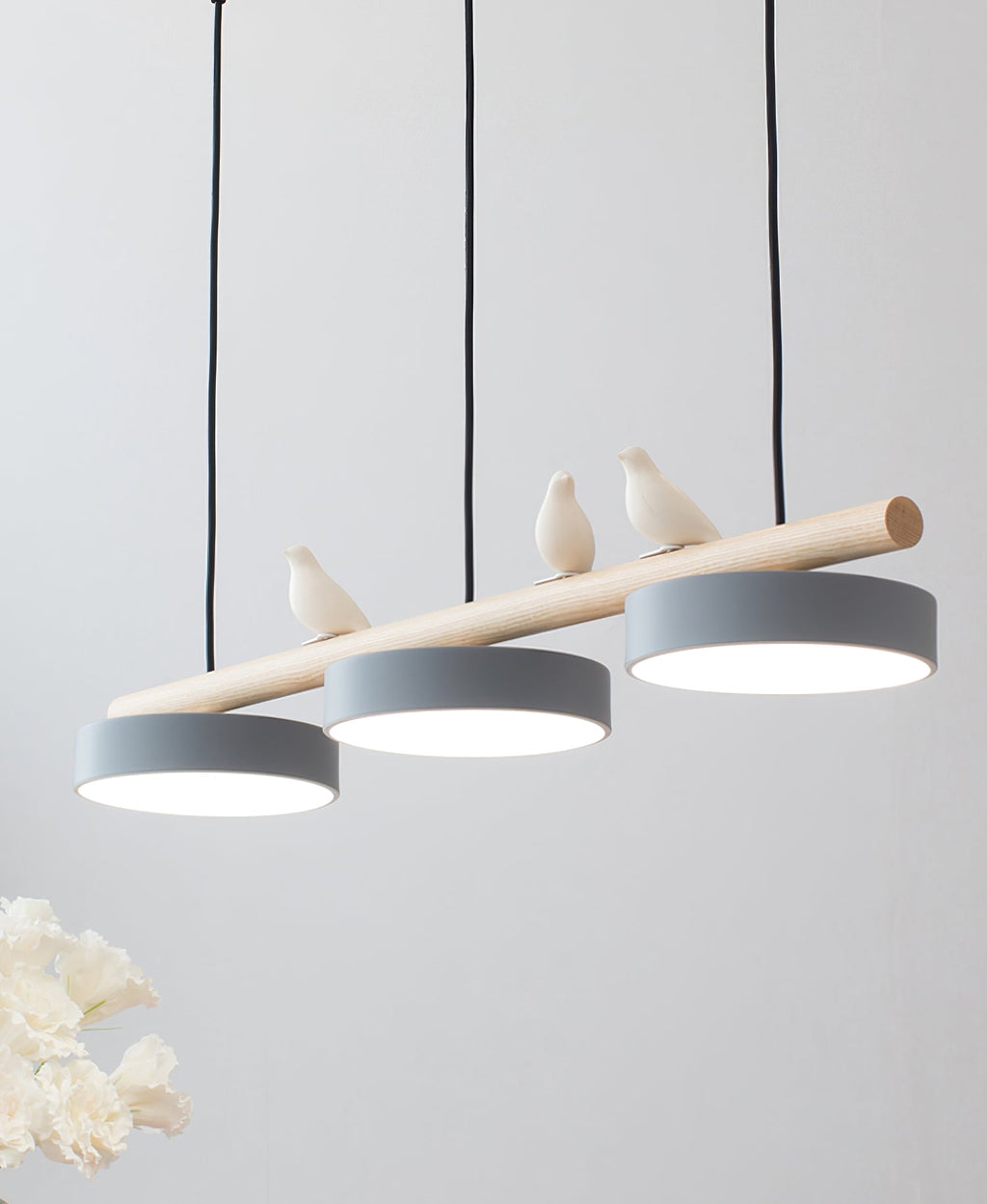 Sienna Bird | Linear Pendant Light with Birds, Wood LED Kitchen Island Chandelier, Dimmable Options