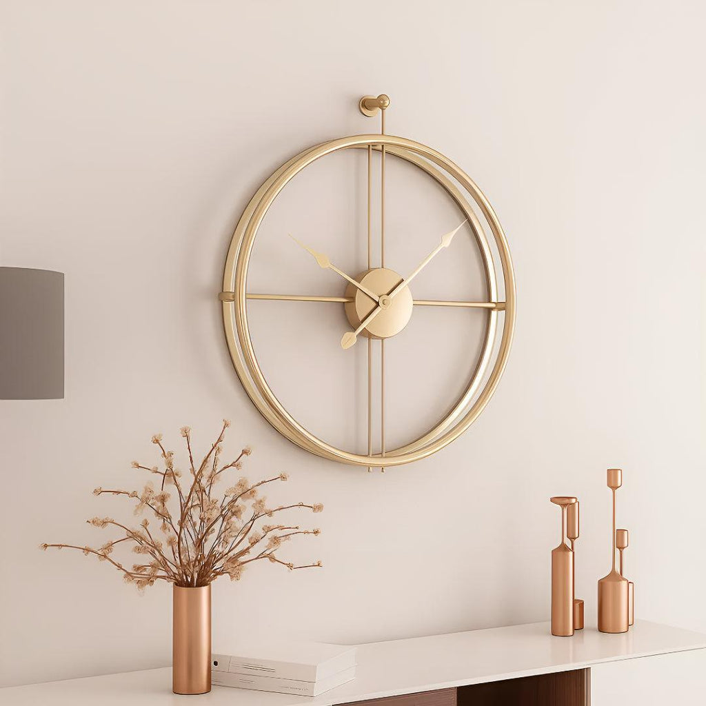 Meridian | Large Modern Wall Clock, Oversized Metal Open Frame Clock, Silent Gold or Black Clock