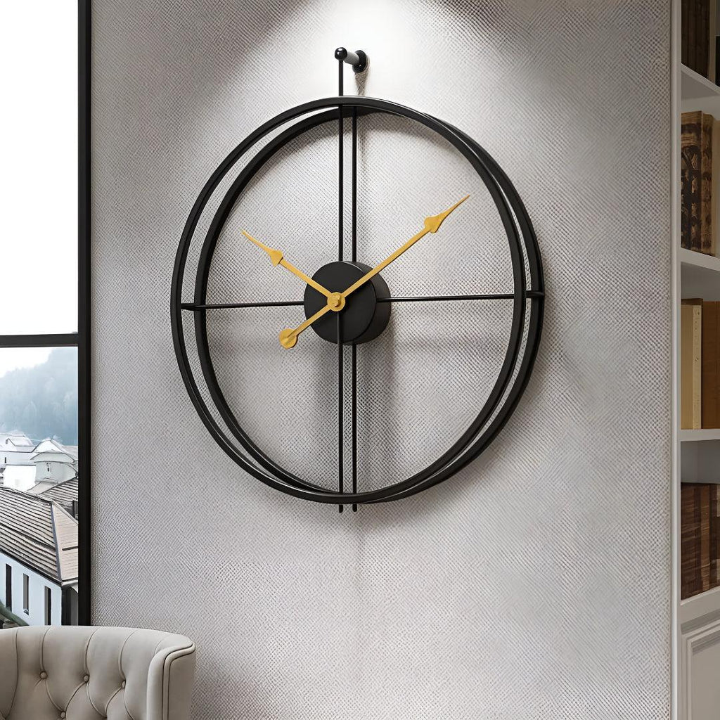 Meridian | Large Modern Wall Clock, Oversized Metal Open Frame Clock, Silent Gold or Black Clock