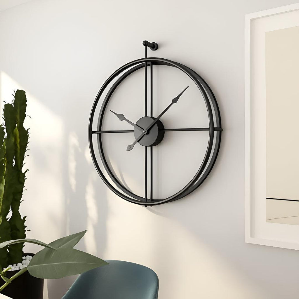 Meridian | Large Modern Wall Clock, Oversized Metal Open Frame Clock, Silent Gold or Black Clock