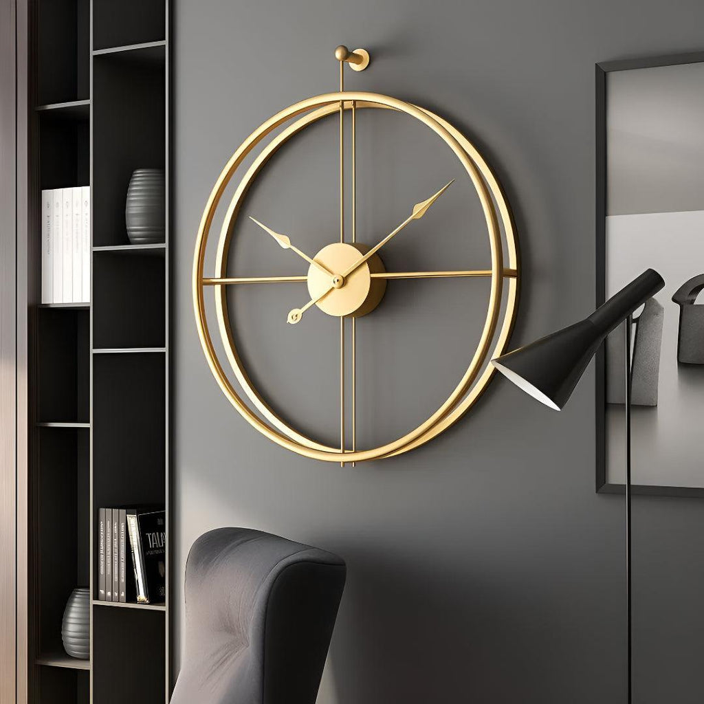 Meridian | Large Modern Wall Clock, Oversized Metal Open Frame Clock, Silent Gold or Black Clock