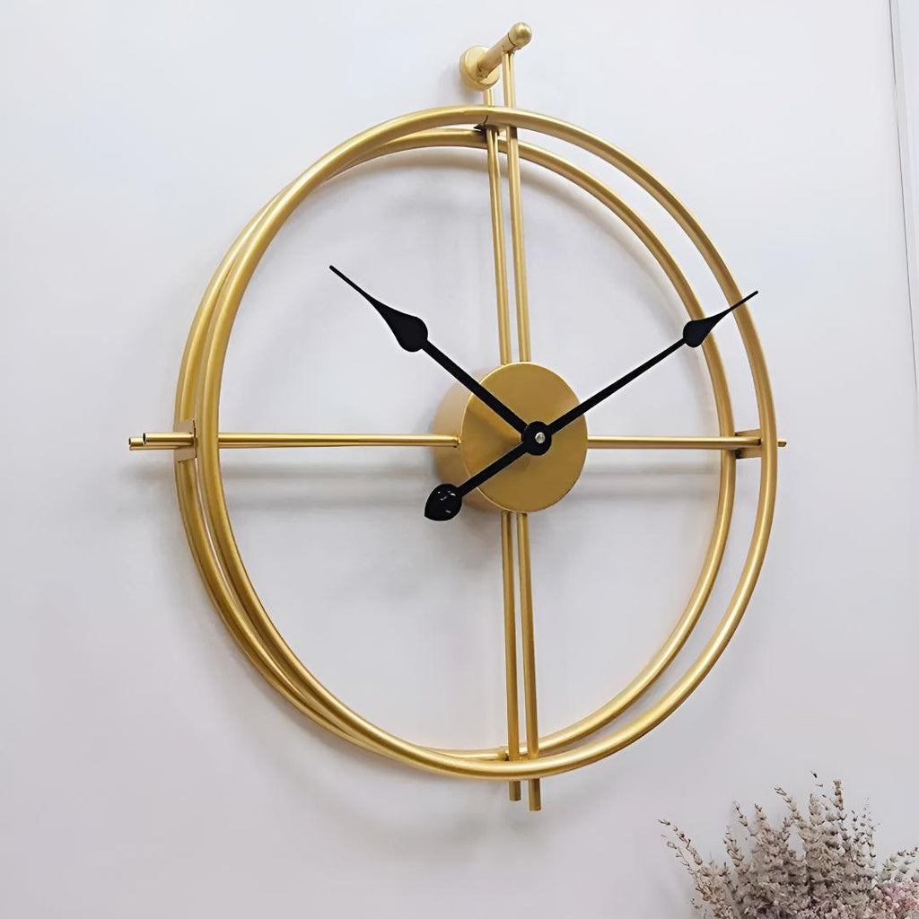 Meridian | Large Modern Wall Clock, Oversized Metal Open Frame Clock, Silent Gold or Black Clock