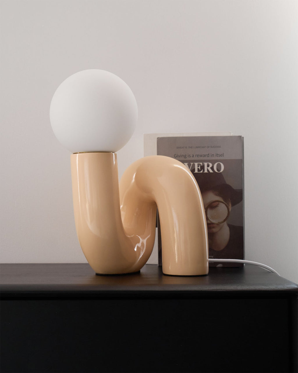 Spiral | Glass Table Lamp, Sculptural Globe Bedside Lamp, Colorful Modern Accent Lamp for Living Room