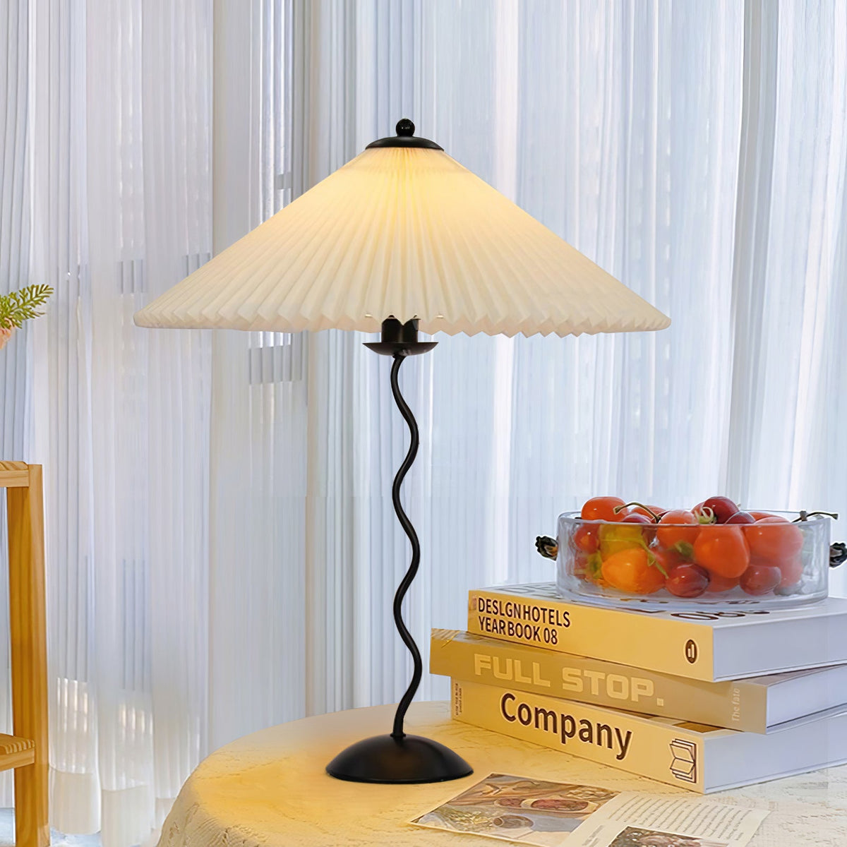 Twirl | Wavy Table Lamp, Pleated Shade Bedside Lamp, Modern Retro Squiggle Lamp for Living Room