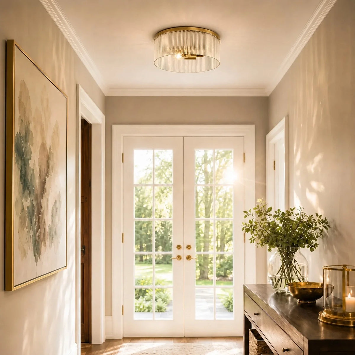Willow | Ribbed Glass Flush Mount Ceiling Light, Farmhouse Drum Light Fixture for Hallway and Bedroom
