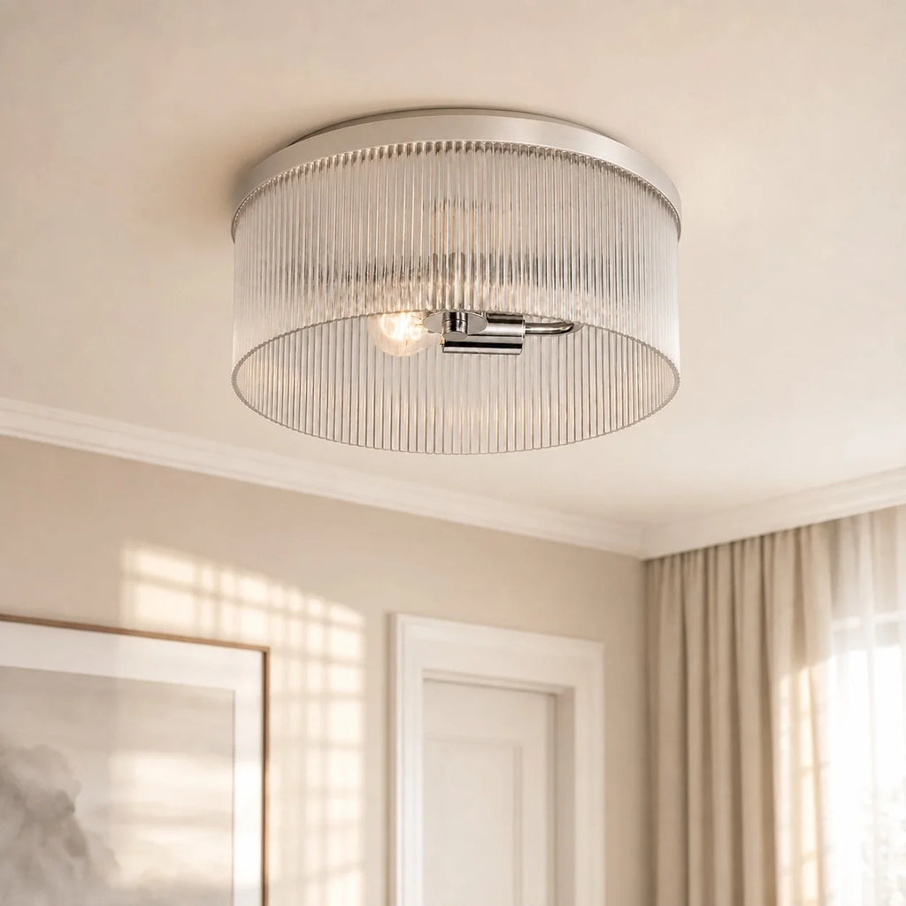 Willow | Ribbed Glass Flush Mount Ceiling Light, Farmhouse Drum Light Fixture for Hallway and Bedroom