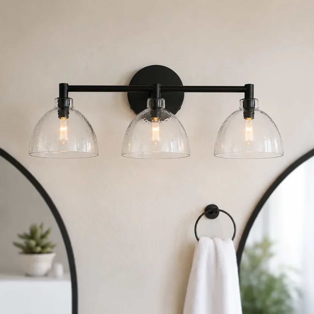 Xeno | Glass Wall Sconce, Antique Brass Bathroom Vanity Light, 1 to 3 Light Farmhouse Wall Light