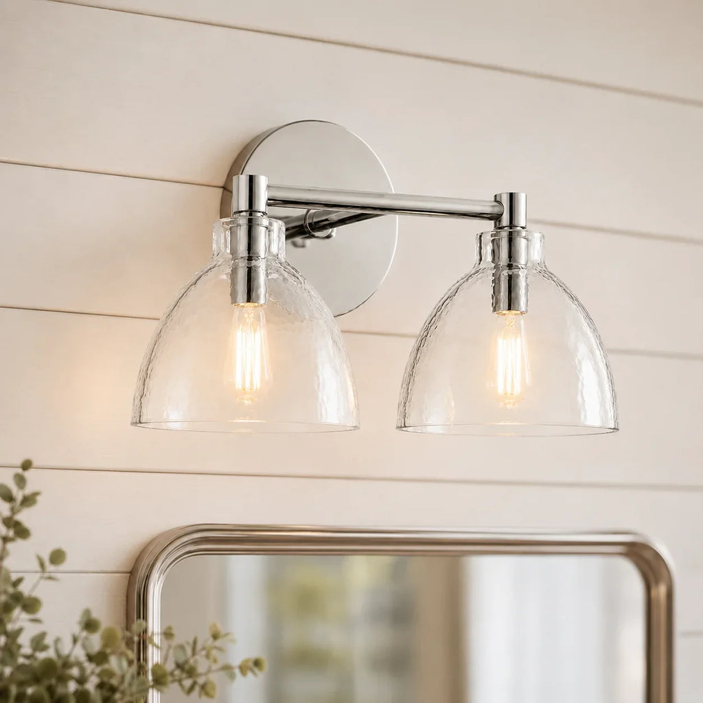 Xeno | Glass Wall Sconce, Antique Brass Bathroom Vanity Light, 1 to 3 Light Farmhouse Wall Light